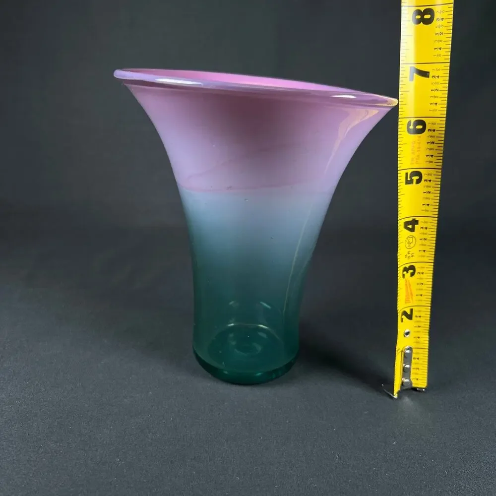 Michelle Kaptur 81' Art Glass Vase Turquoise Pink White Artisan Bend Oregon VNTG